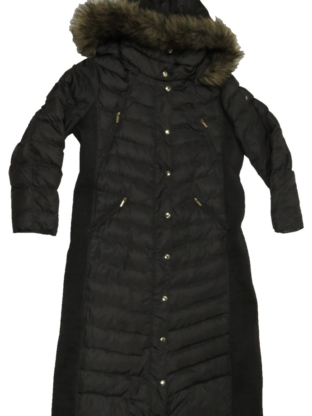 Michael Kors Down Quilted Faux Fur Black Hooded Full Zip Puffer Parka Jacket XL